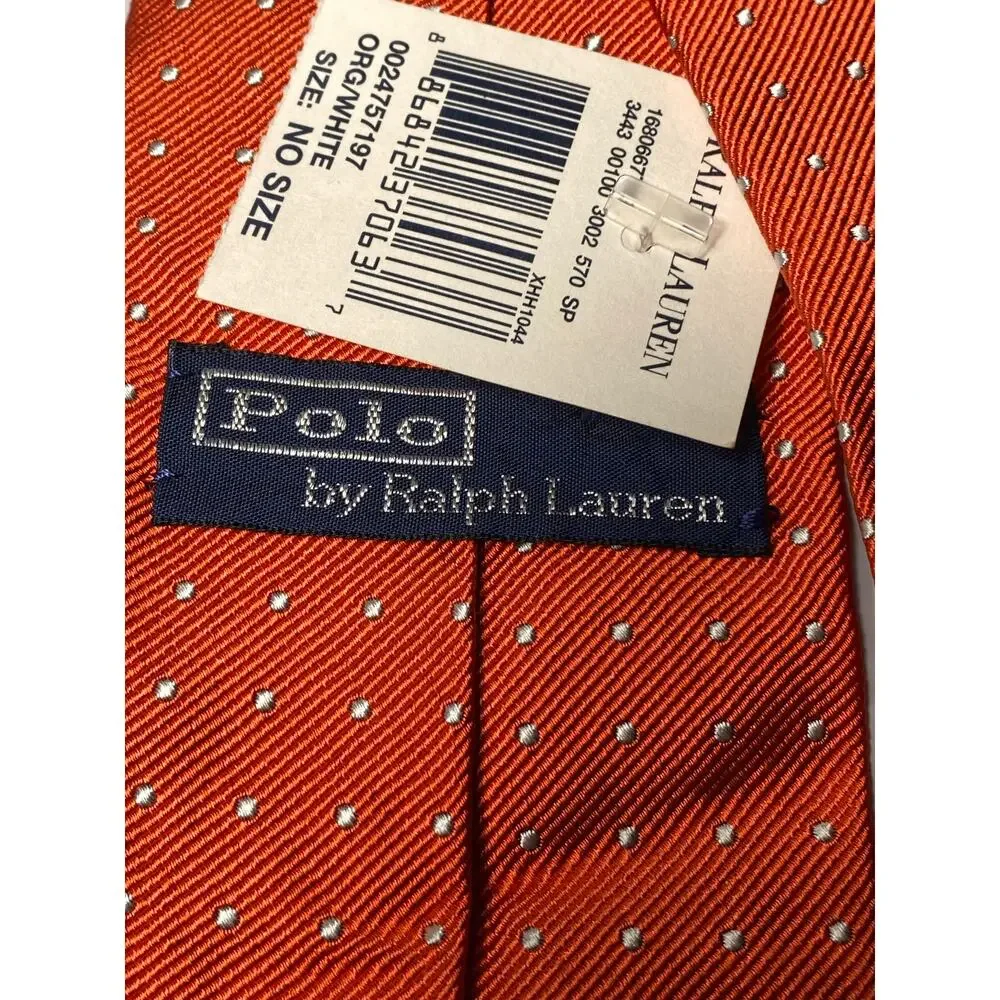 Polo Ralph Lauren Made Italy Silk Tie Orange / cream-white Dots